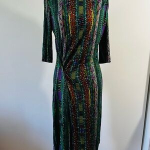 Etro Vibrant Green and Purple Long Sleeve Dress